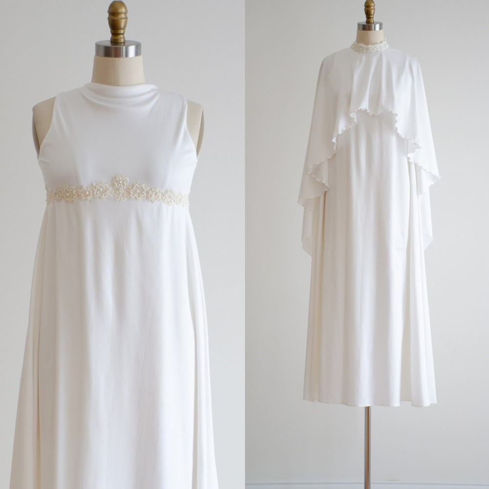 vintage wedding dress 60s Priscilla of Boston sleeveless minimalist white gown - Picture 1 of 10